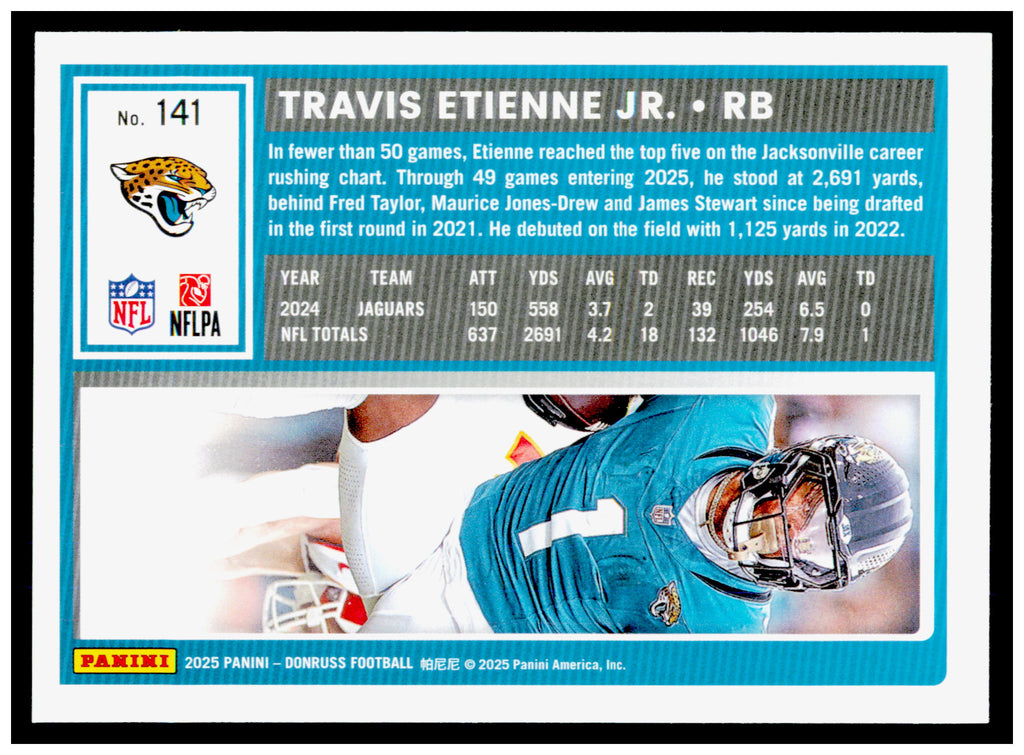 2025 Donruss Travis Etienne Jr. Card Jacksonville Jaguars #141