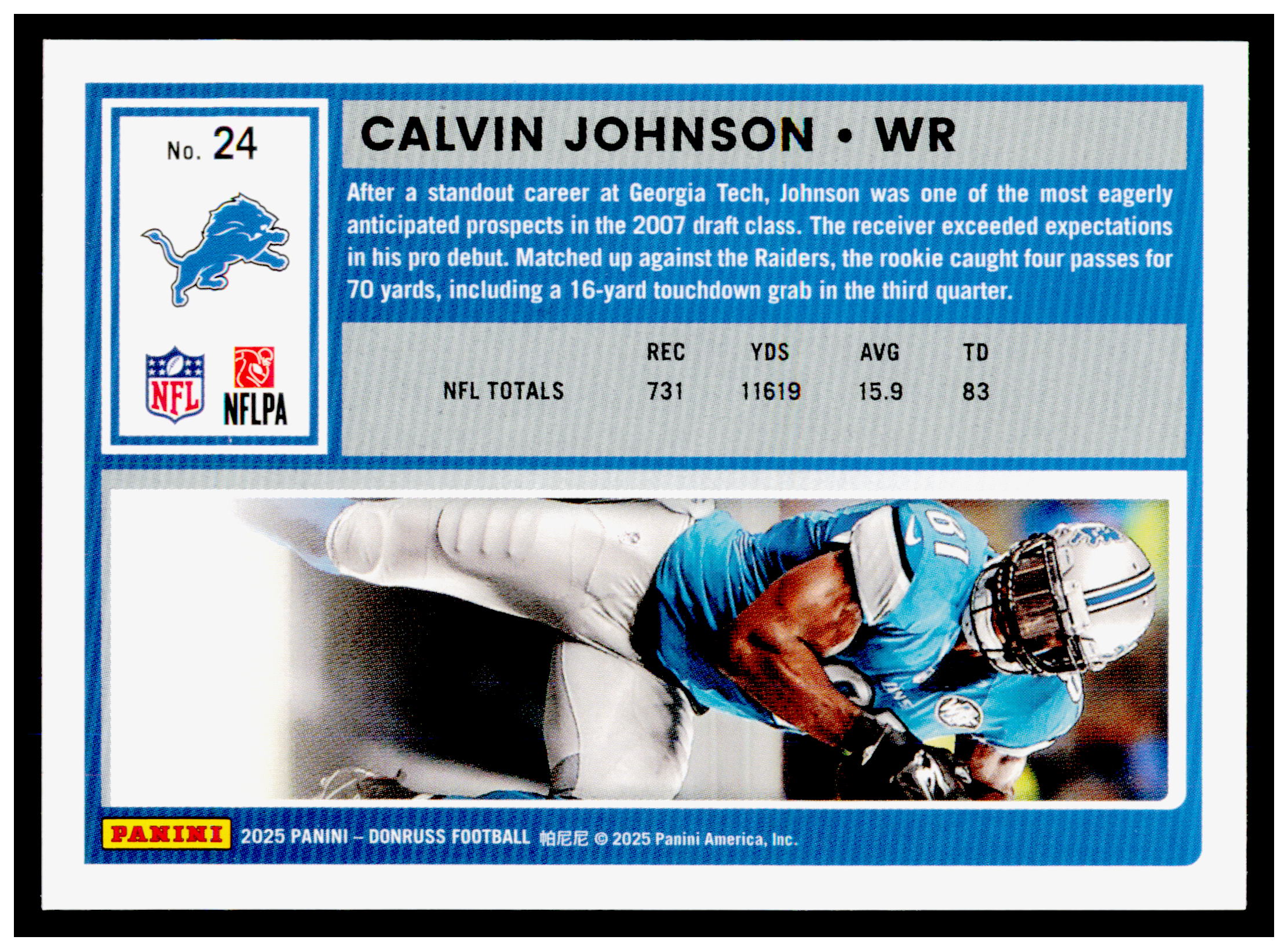2025 Donruss Calvin Johnson Card Detroit Lions #24