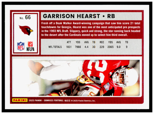 2025 Donruss Garrison Hearst Card Arizona Cardinals #66