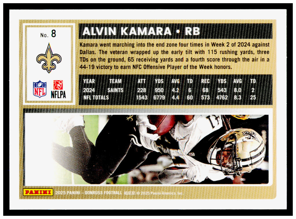 2025 Donruss Optic Alvin Kamara Card New Orleans Saints #9