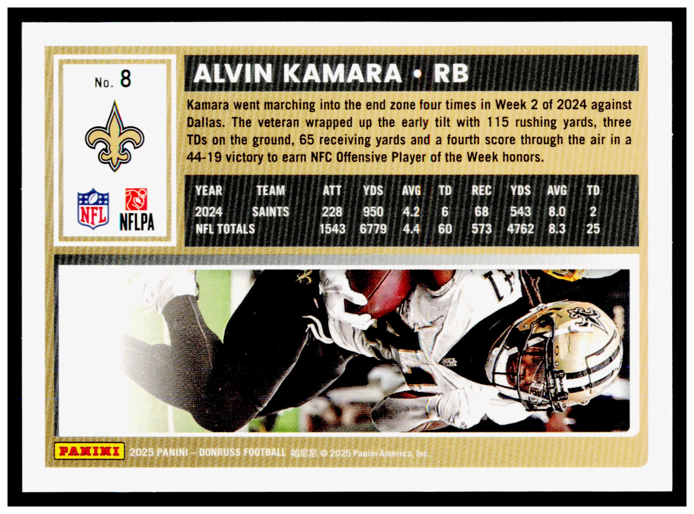 2025 Donruss Optic Alvin Kamara Card New Orleans Saints #9