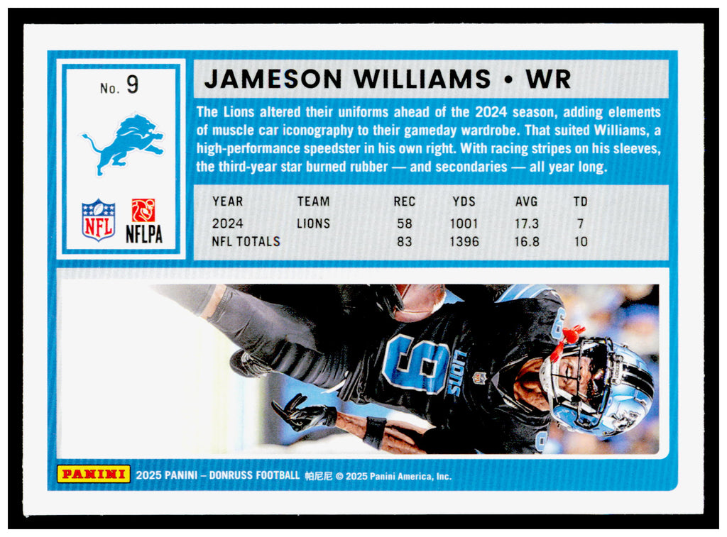 2025 Donruss Jameson Williams Card Detroit Lions #9