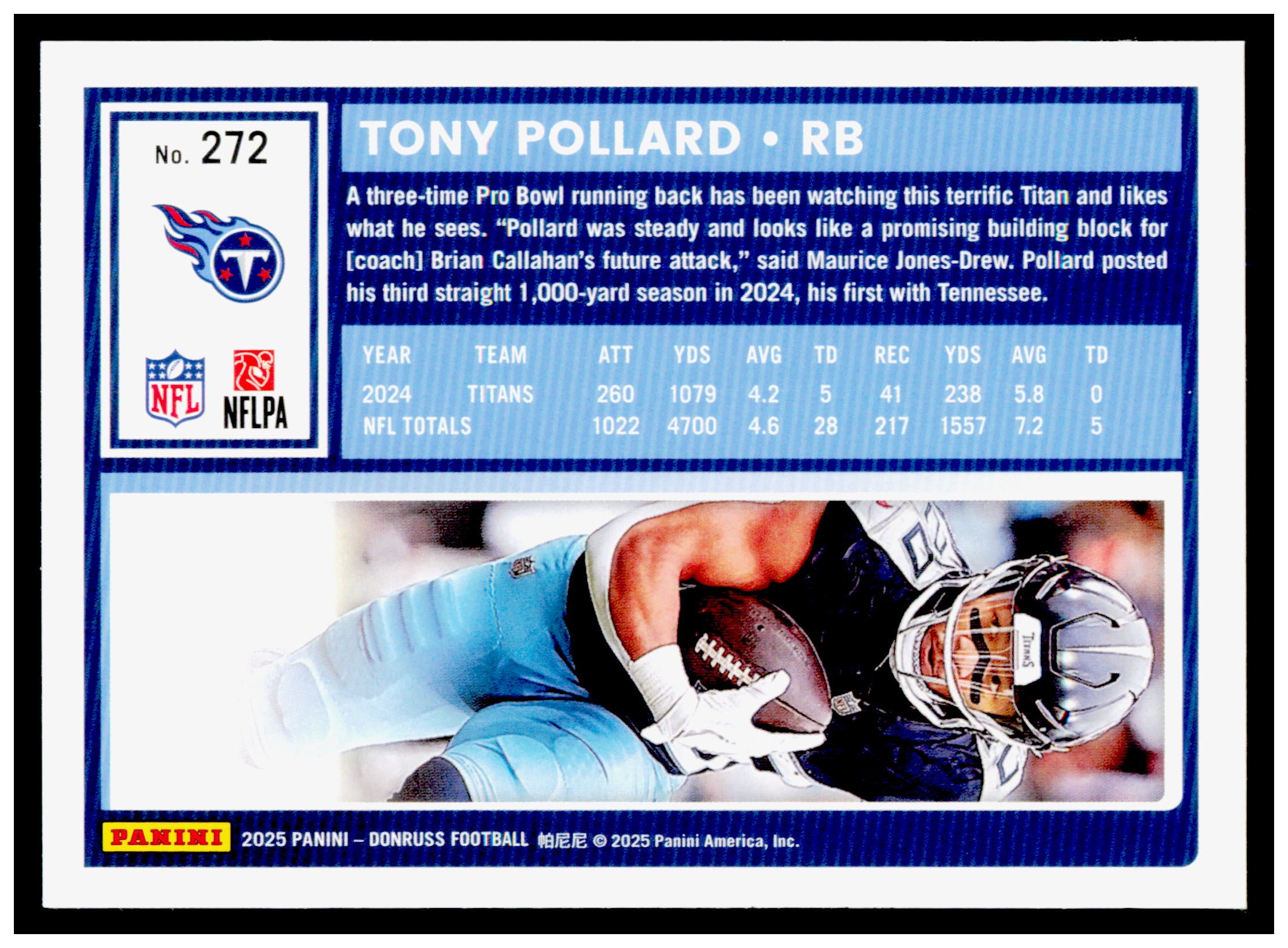 2025 Donruss Tony Pollard Card Tennessee Titans #272