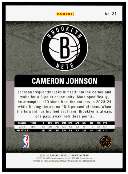 2024-25 Panini Revolution Cameron Johnson Card Brooklyn Nets #21