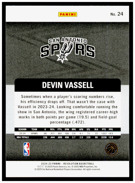 2024-25 Panini Revolution Devin Vassell Card San Antonio Spurs #24