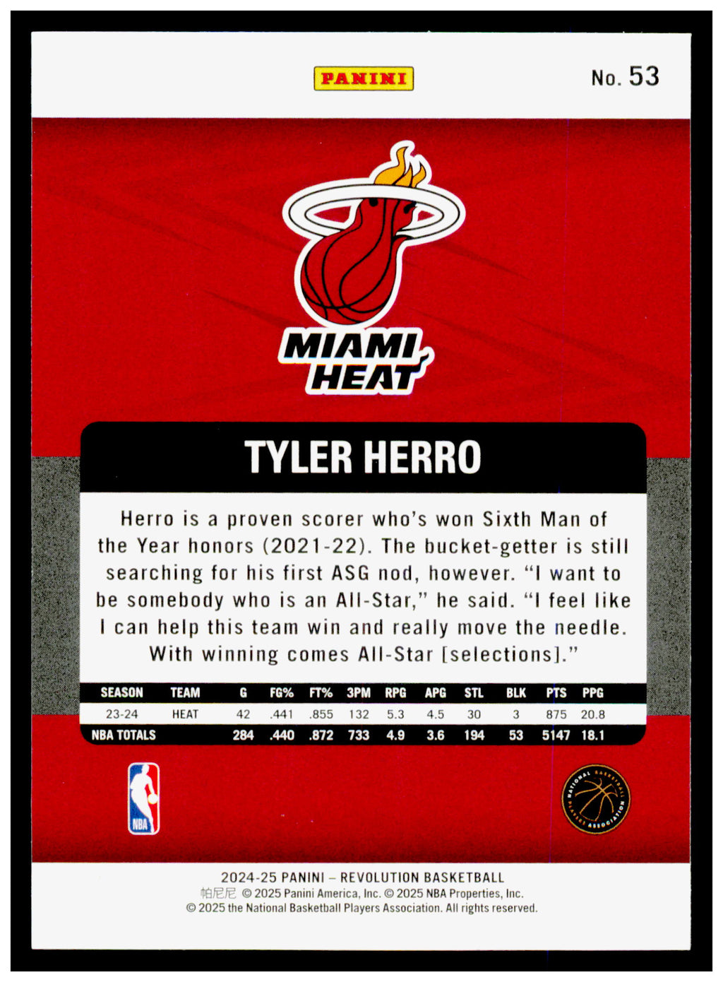 2024-25 Panini Revolution Tyler Herro Card Miami Heat #53