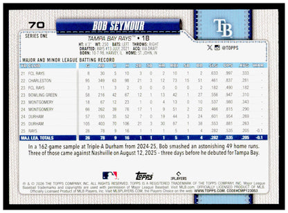 2026 Topps Bob Seymour Card RC Tampa Bay Rays #70