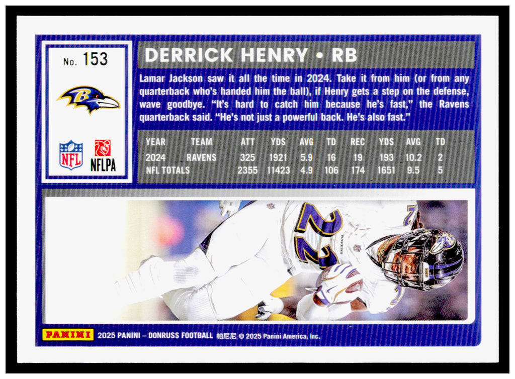 2025 Donruss Derrick Henry Card Baltimore Ravens #153