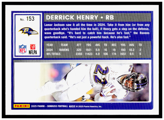 2025 Donruss Derrick Henry Card Baltimore Ravens #153