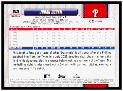 2026 Topps Jhoan Duran Card Philadelphia Phillies #83