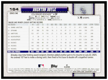 2026 Topps Brenton Doyle Card Colorado Rockies #164