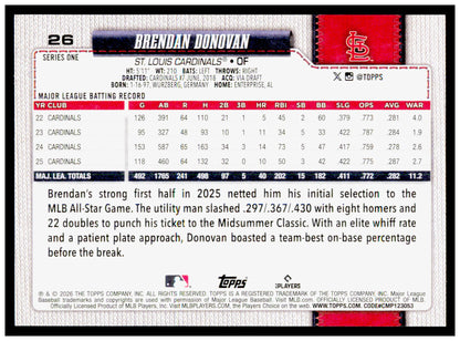 2026 Topps Brendan Donovan Card St. Louis Cardinals #26