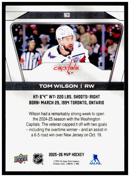 2025-26 Upper Deck MVP Tom Wilson Card Washington Capitals #163