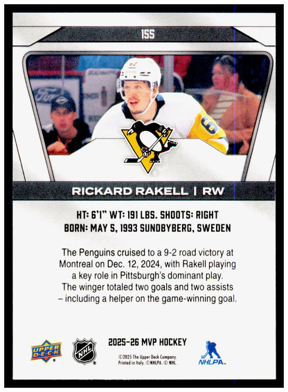 2025-26 Upper Deck MVP Rickard Rakell Card Blue Script Pittsburgh Penguins #155