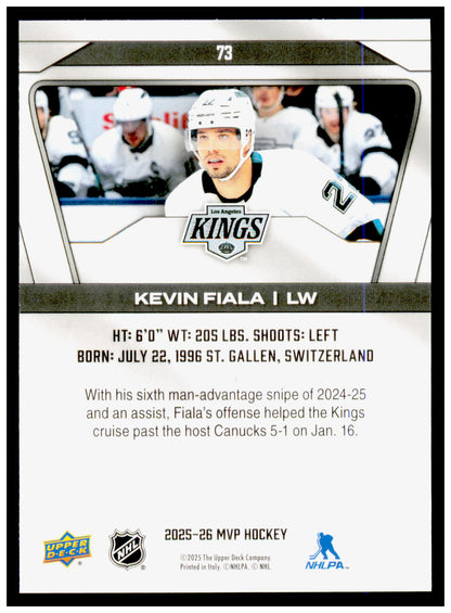 2025-26 Upper Deck MVP Kevin Fiala Card Los Angeles Kings #73