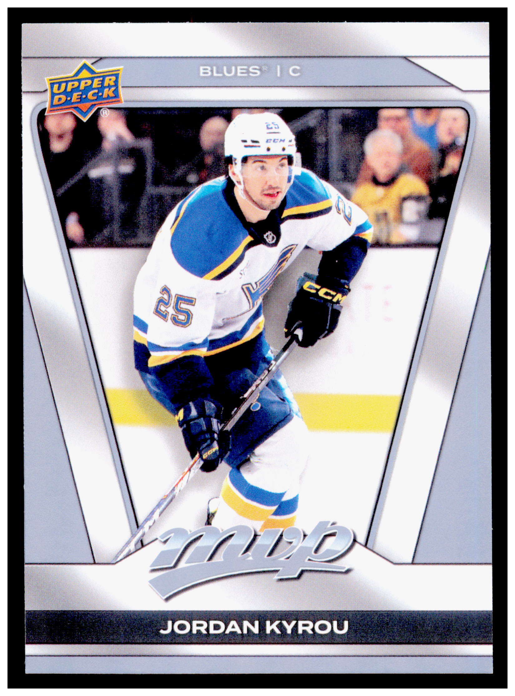 2025-26 Upper Deck MVP Jordan Kyrou Card Silver Script St. Louis Blues #186