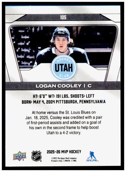 2025-26 Upper Deck MVP Logan Cooley Card Utah Hockey Club #105