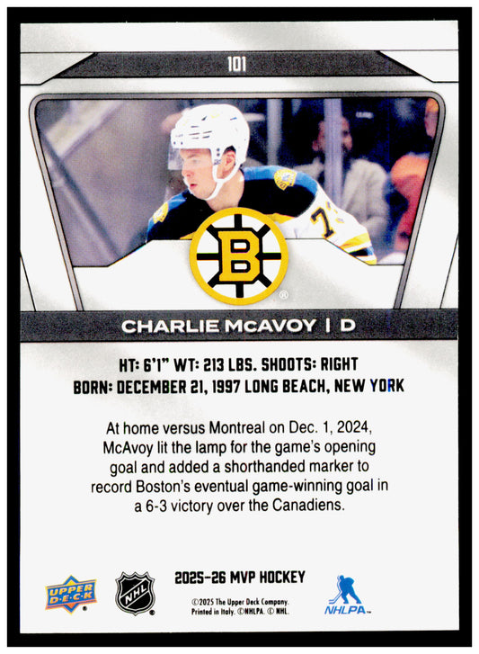 2025-26 Upper Deck MVP Charlie McAvoy Card Green Script Boston Bruins #101