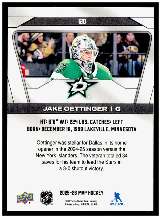 2025-26 Upper Deck MVP Jake Oettinger Card Dallas Stars #120