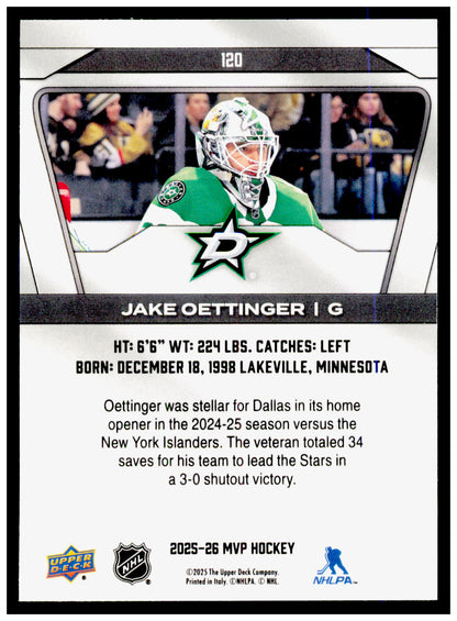 2025-26 Upper Deck MVP Jake Oettinger Card Dallas Stars #120