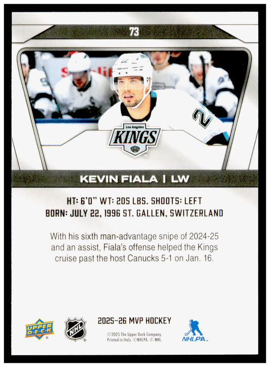 2025-26 Upper Deck MVP Kevin Fiala Card Los Angeles Kings #73