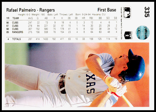 1990 Upper Deck Rafael Palmeiro Card Texas Rangers #335