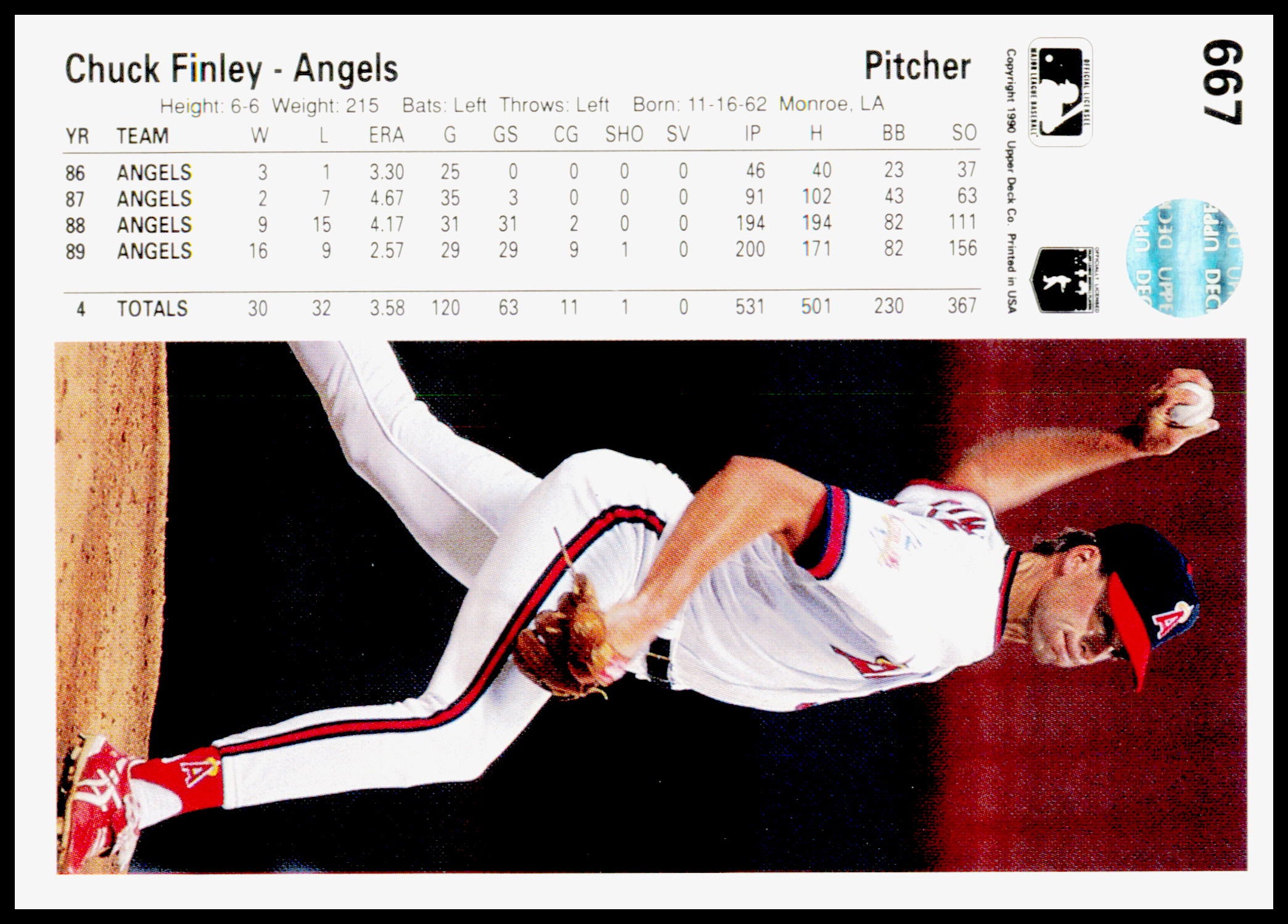 1990 Upper Deck Chuck Finley Card California Angels #667