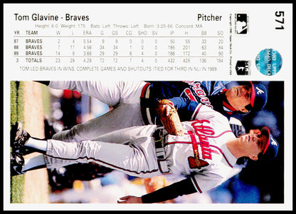 1990 Upper Deck Tom Glavine Card Atlanta Braves #571