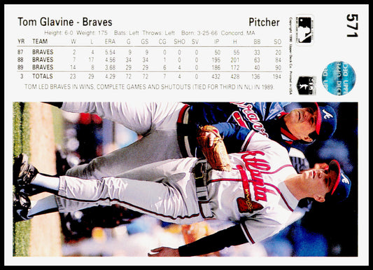 1990 Upper Deck Tom Glavine Card Atlanta Braves #571