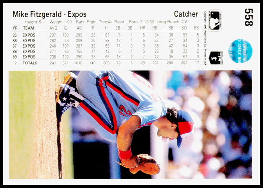 1990 Upper Deck Mike Fitzgerald Card Montreal Expos #558