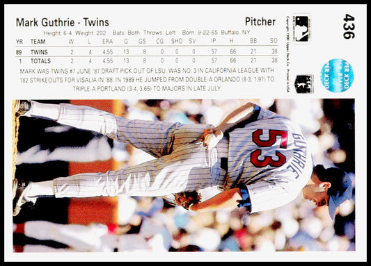 1990 Upper Deck Mark Guthrie Card RC Minnesota Twins #436