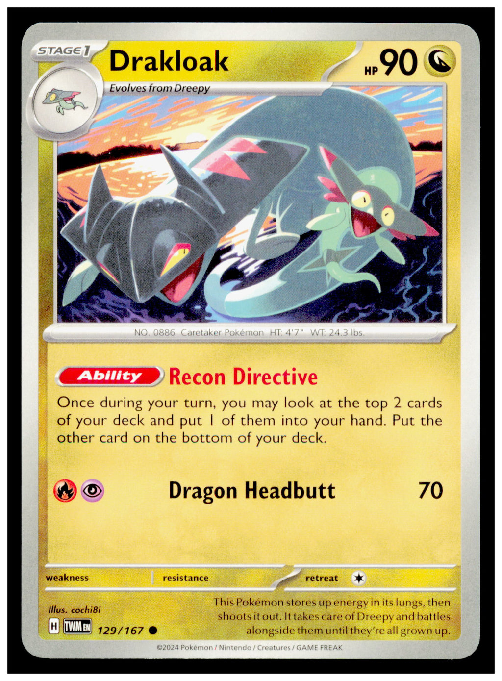 Drakloak 129/167 Pokemon Twilight Masquerade TWM Uncommon Dragon Stage 1