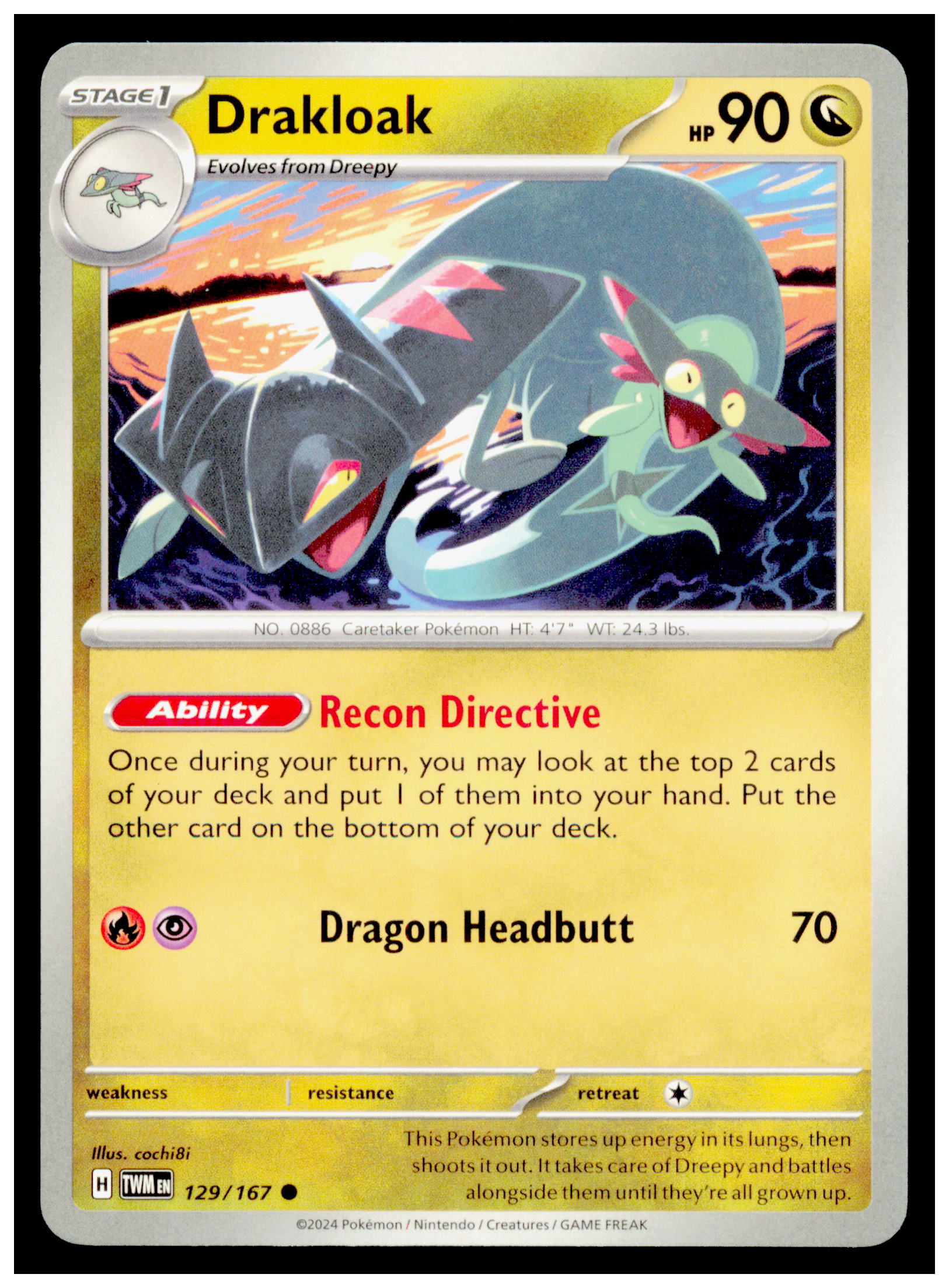 Drakloak 129/167 Pokemon Twilight Masquerade TWM Uncommon Dragon Stage 1