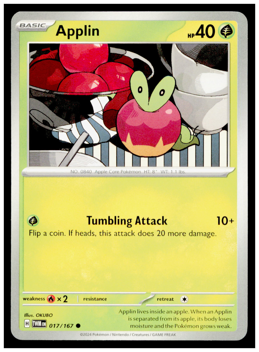 Applin 017/167 Pokemon Twilight Masquerade TWM Grass Basic Card