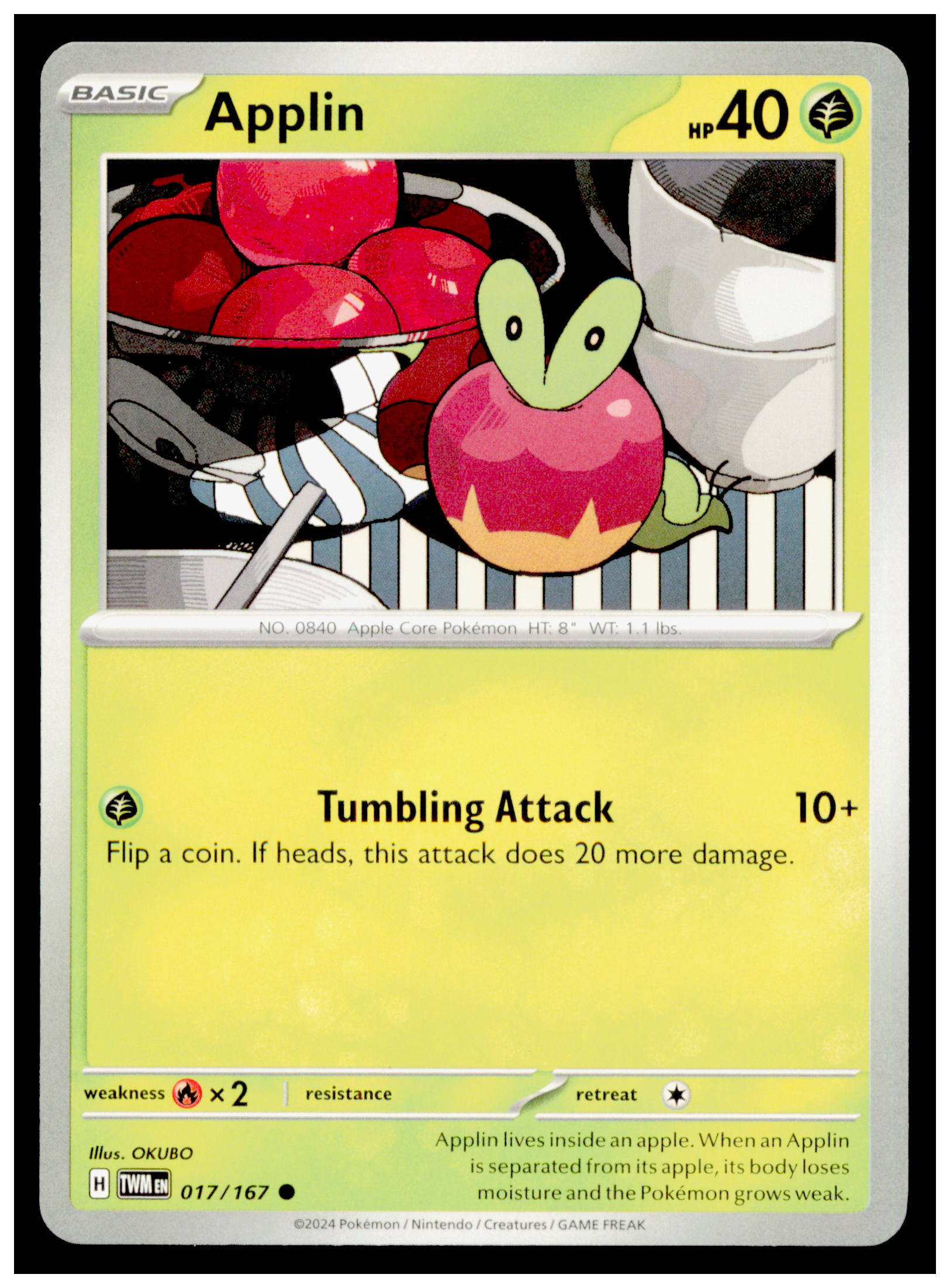 Applin 017/167 Pokemon Twilight Masquerade TWM Grass Basic Card