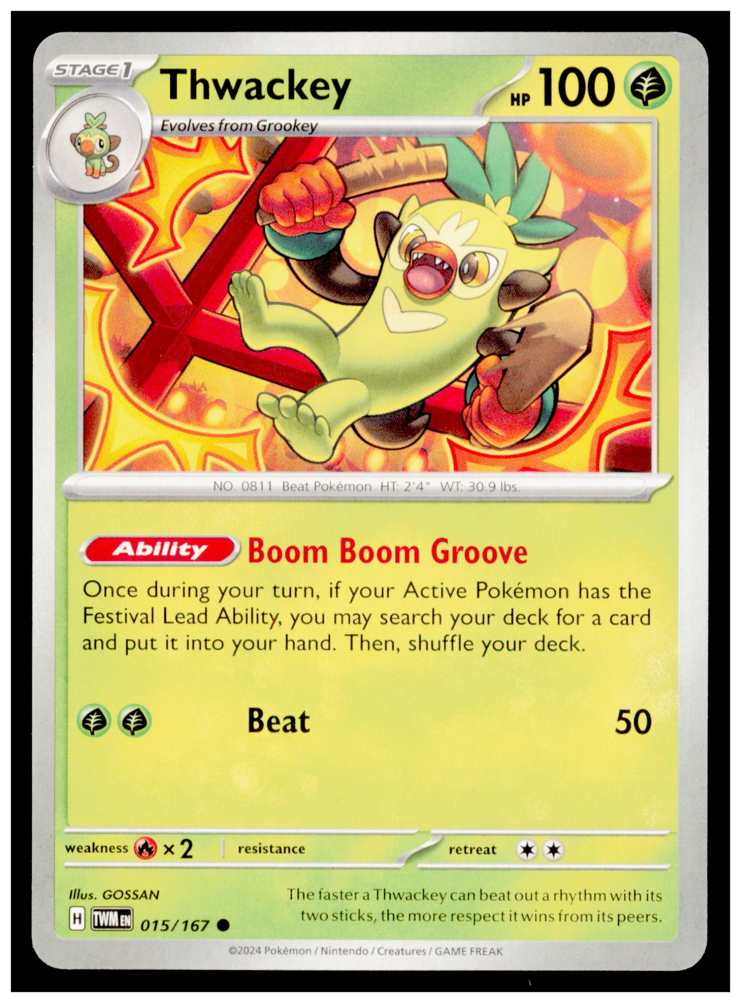 Thwackey 015/167 Pokemon Twilight Masquerade TWM Uncommon Stage 1 Card