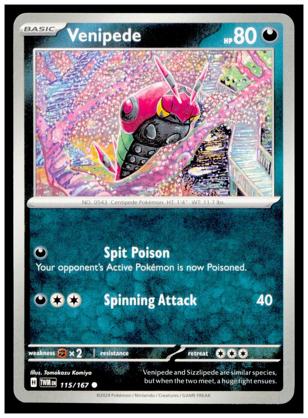 Venipede 115/167 Pokemon Twilight Masquerade TWM Common Darkness Basic Card