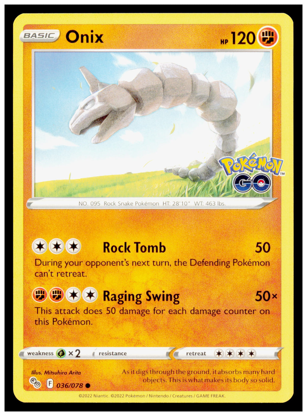 Pokemon GO Onix Card Common #036/078