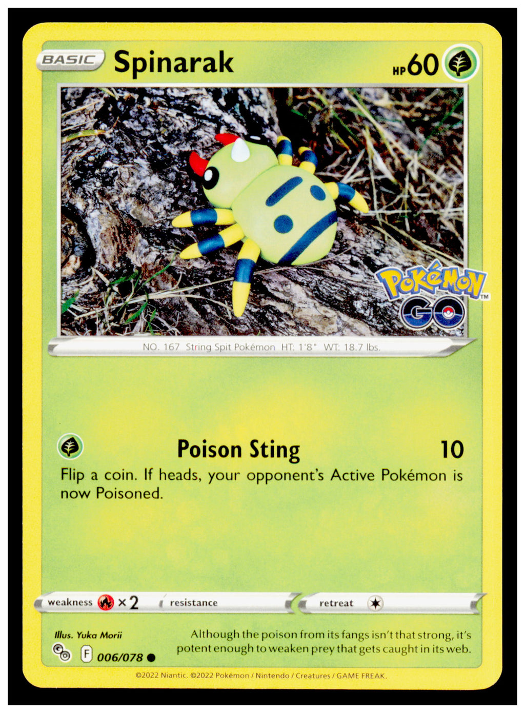 Spinarak 006/078 Pokemon GO PGO Common Basic Pokemon Card