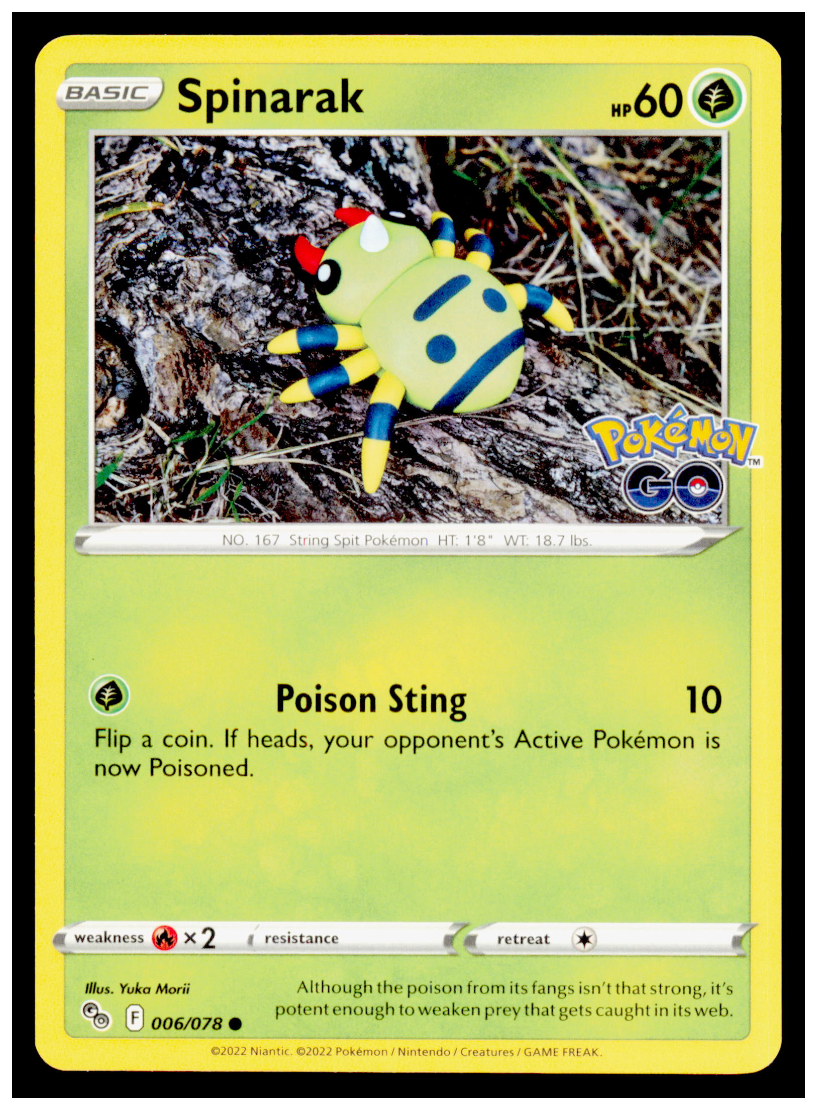 Spinarak 006/078 Pokemon GO PGO Common Basic Pokemon Card