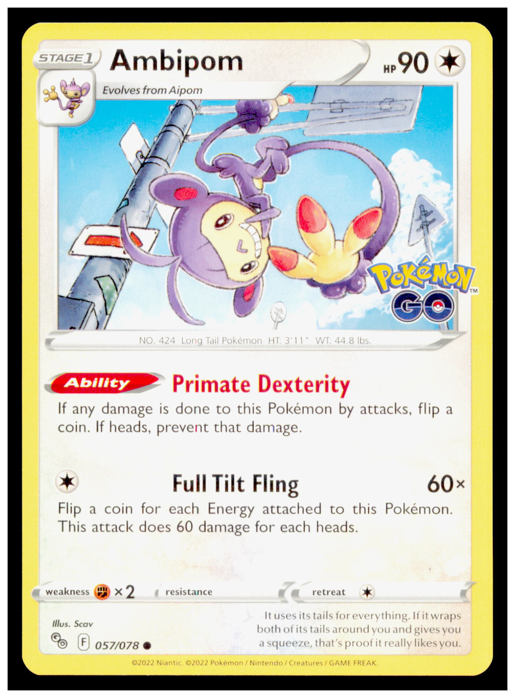 Pokemon GO Ambipom Card Common #057/078