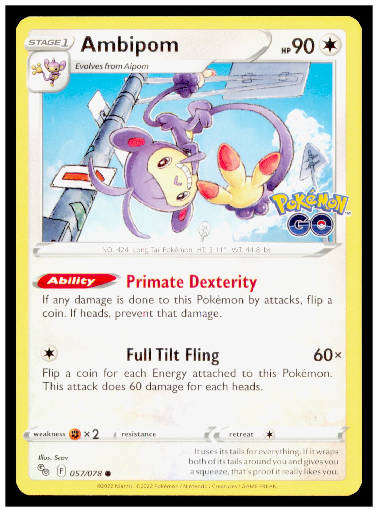 Pokemon GO Ambipom Card Common #057/078