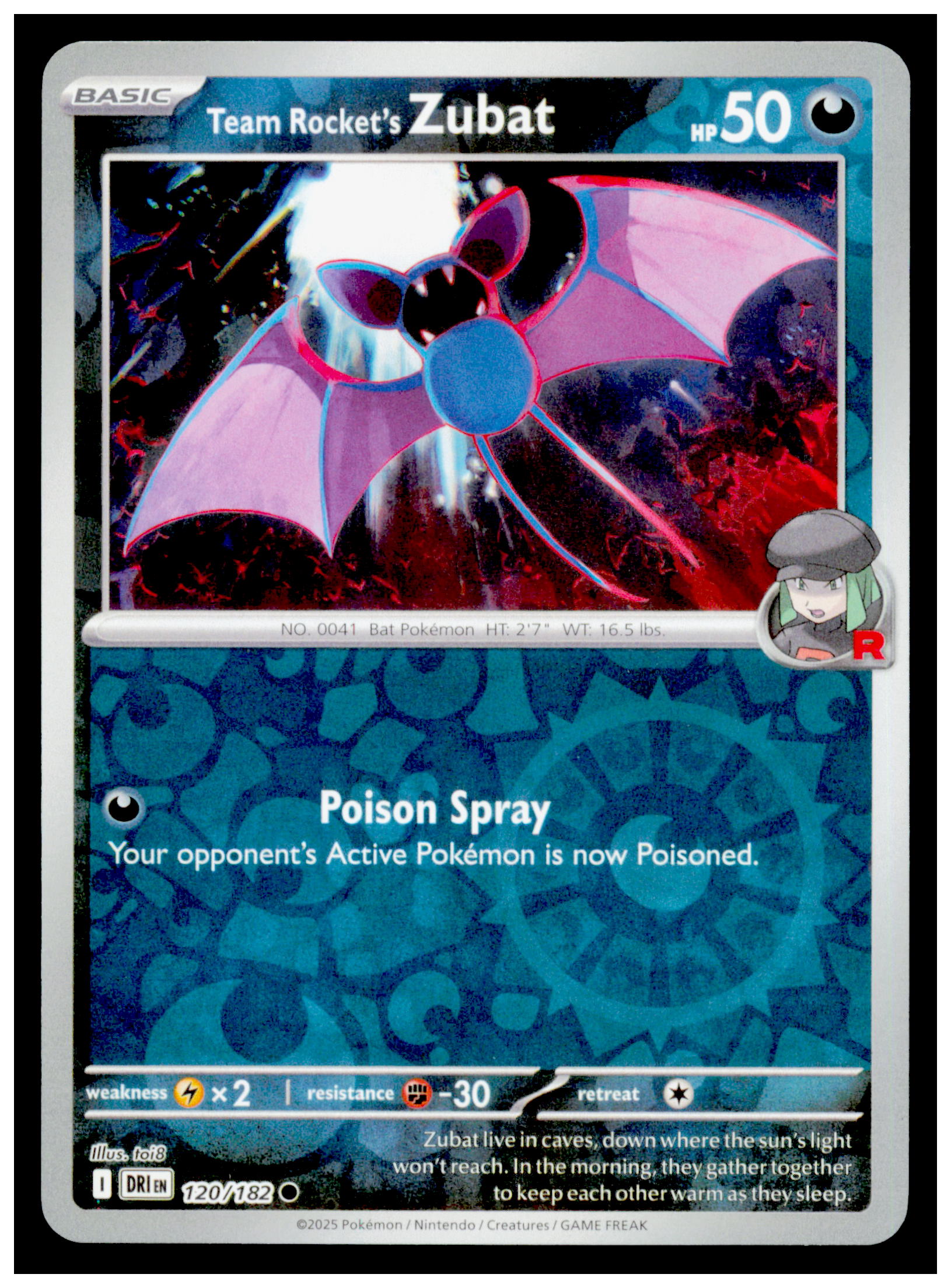 Pokemon Destined Rivals Team Rocket's Zubat Card Common,Reverse Holo #120/182