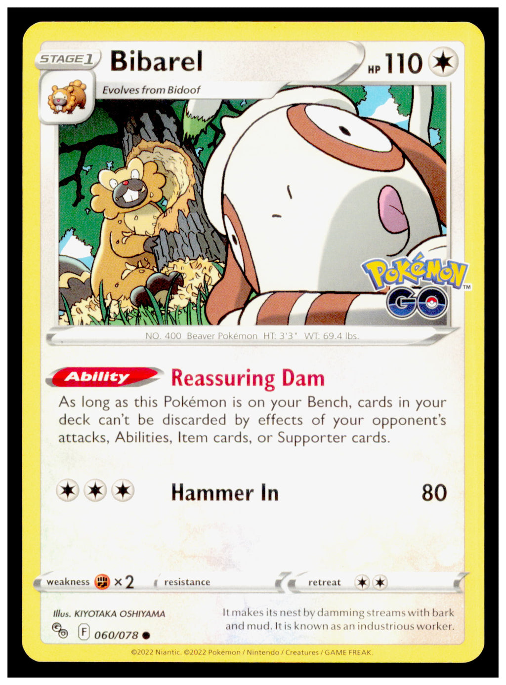 Pokemon GO Bibarel Card Common #060/078