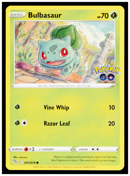 Pokemon GO Bulbasaur Card Common #001/078