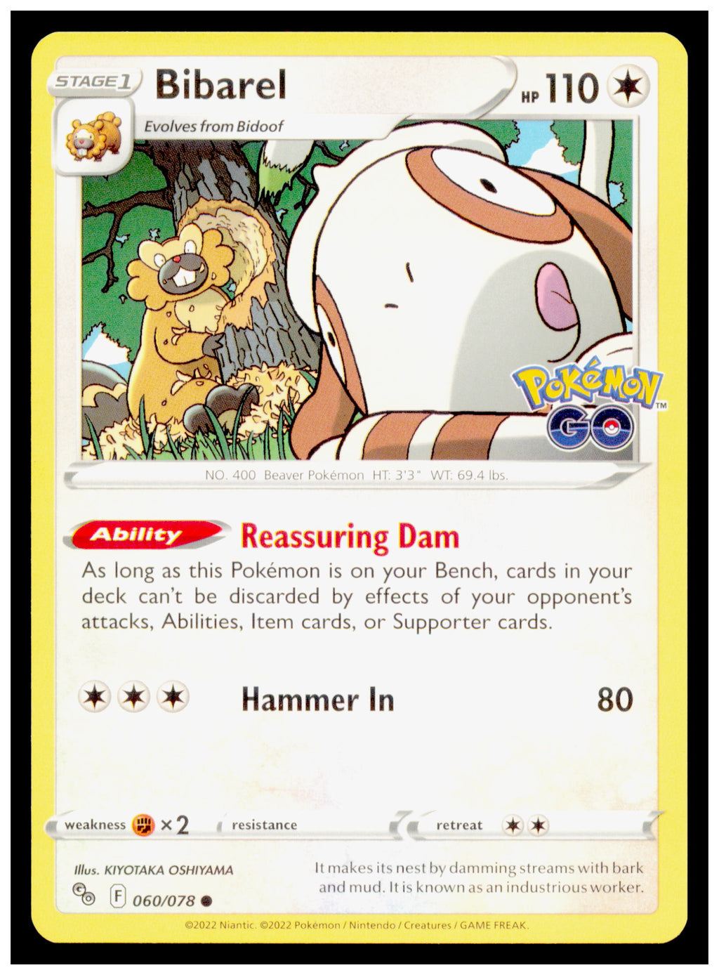 Pokemon GO Bibarel Card Common #060/078