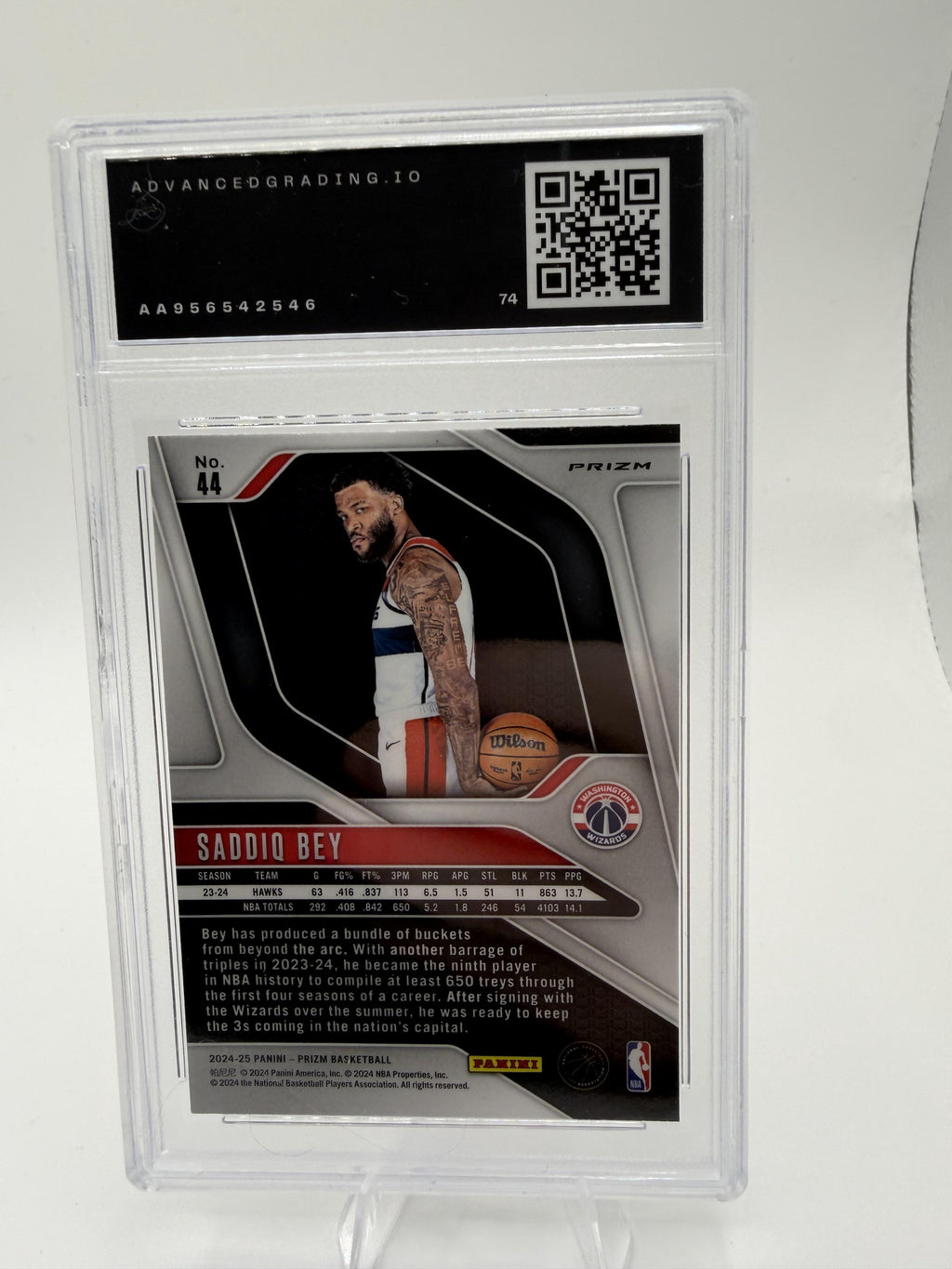 2024-25 Panini Prizm Saddiq Bey Red Sparkle Prizms #44 Wizards AG 10 GEM MINT