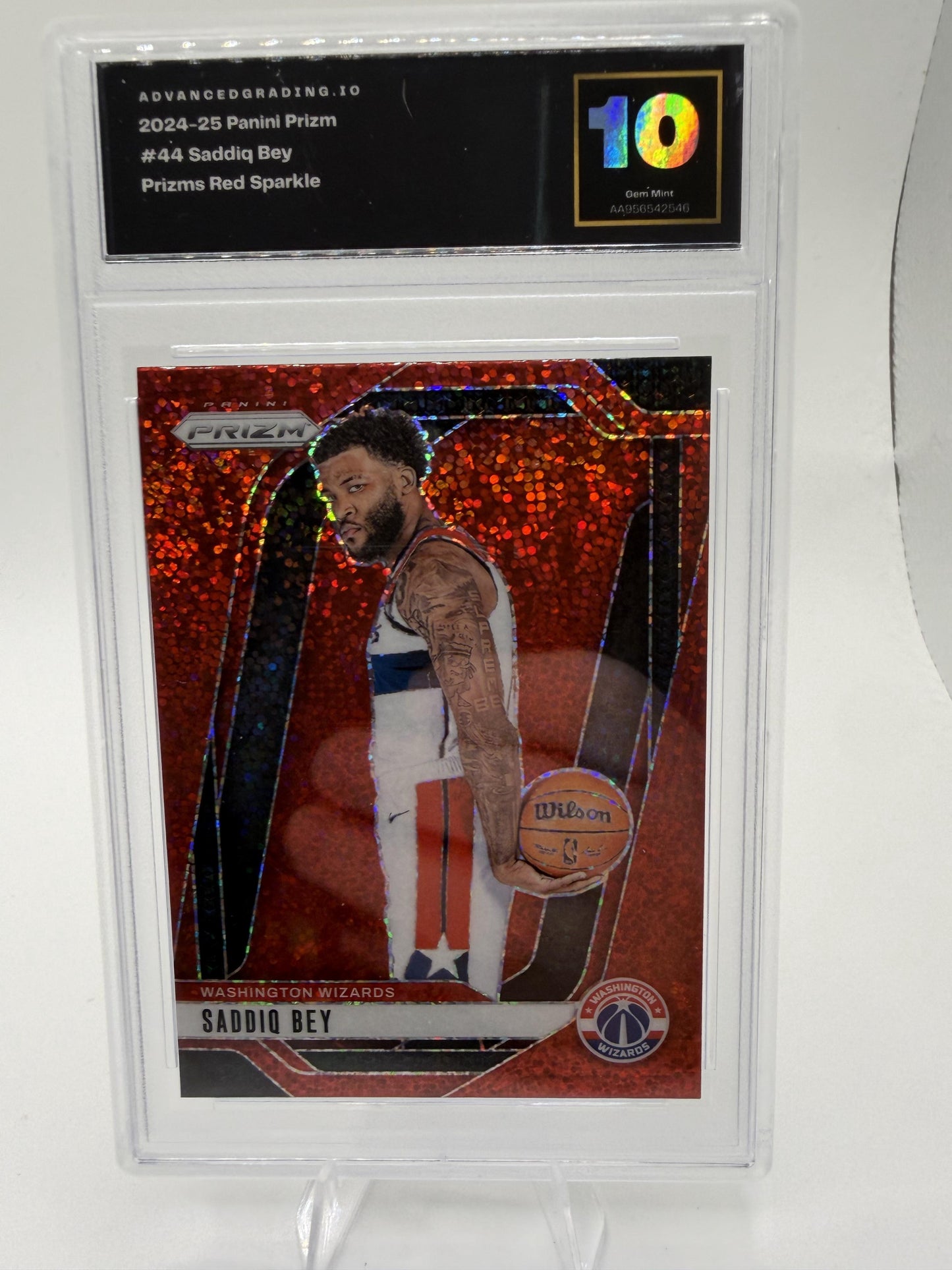 2024-25 Panini Prizm Saddiq Bey Red Sparkle Prizms #44 Wizards AG 10 GEM MINT