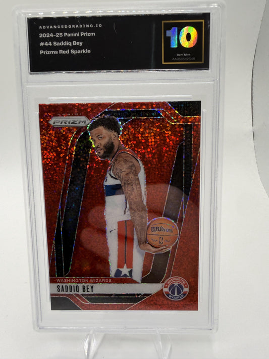 2024-25 Panini Prizm Saddiq Bey Red Sparkle Prizms #44 Wizards AG 10 GEM MINT