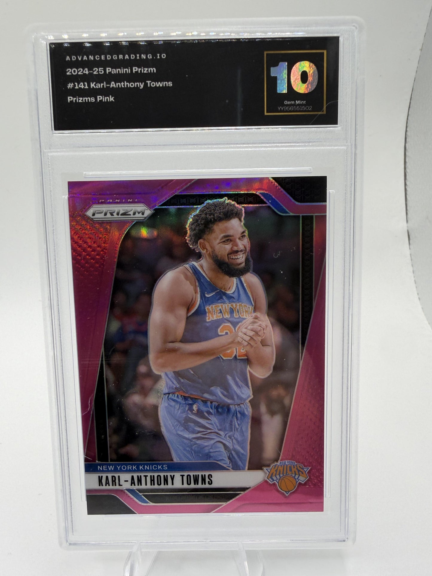 2024-25 Panini Prizm Karl-Anthony Towns Pink Prizm 039/249 Knicks AG 10 GEM